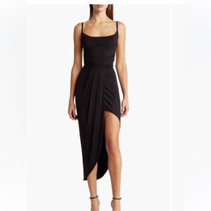 GO COUTURE Blue Cowl Neck Asymmetric Slit Dress